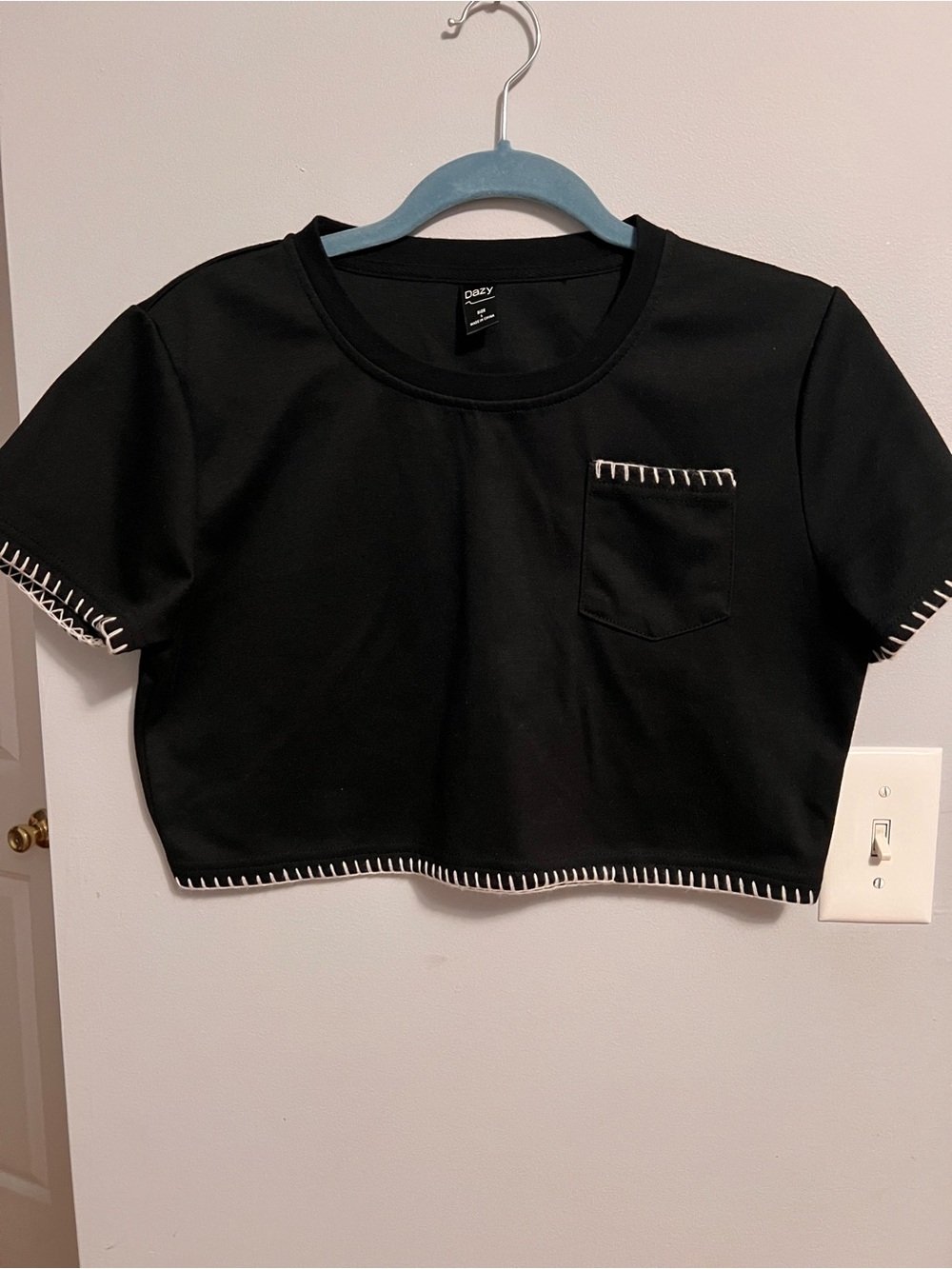 Black Cropped Tee with Contrast Whipstitch Detail